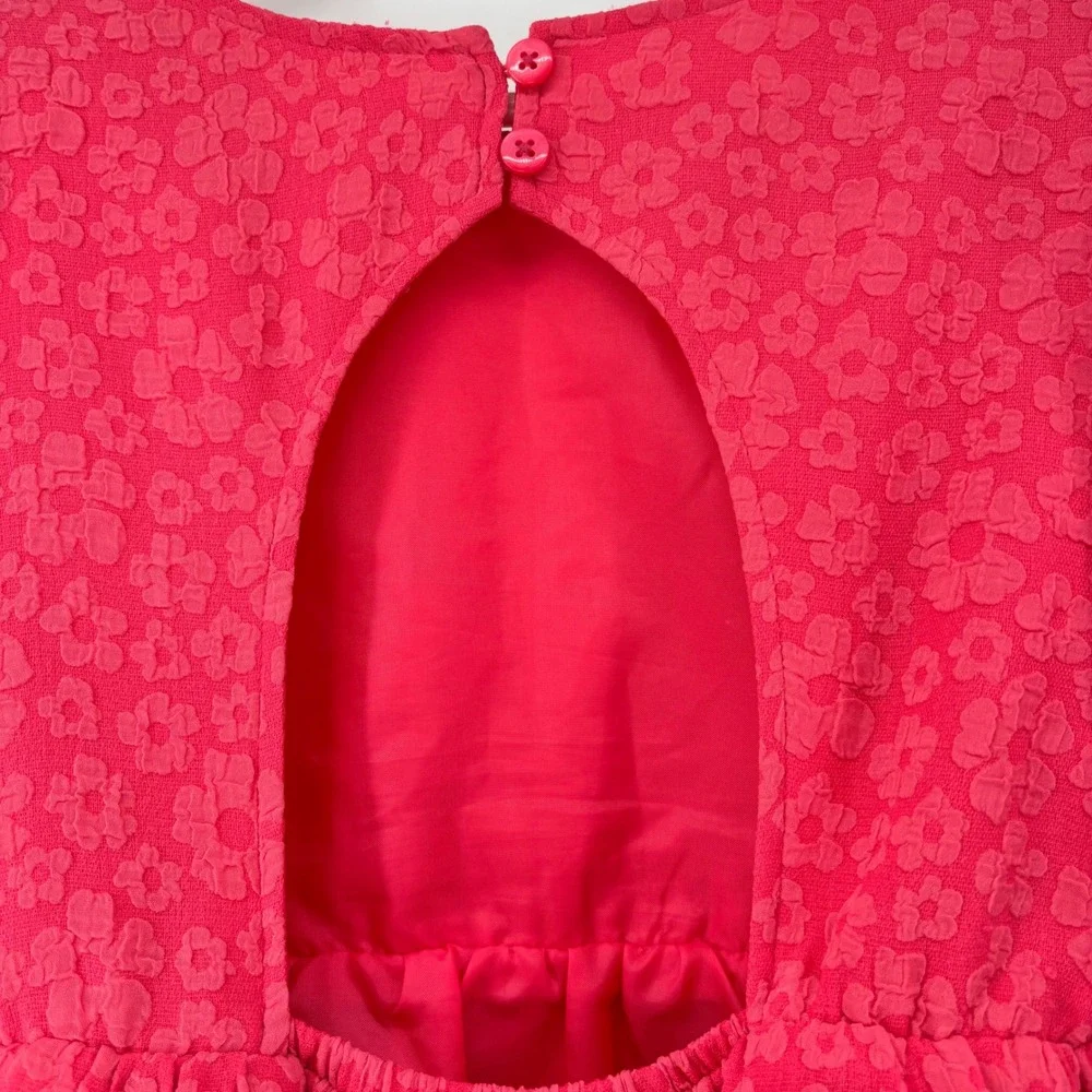 Cat & Jack Girls Coral Pink Floral Jacquard Tiered Cutout Back Dress  Sz L 10/12